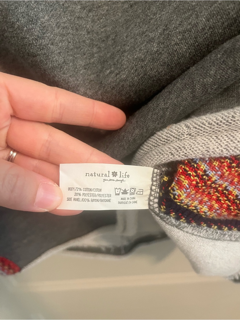 NATURAL LIFE Gray Sweatshirt with Red Multicolor Trim - Picture 7 of 7